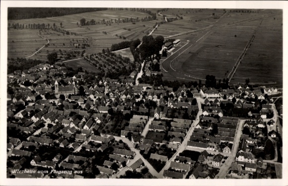 Postcard Iffezheim am Rhein, aerial view of rural surroundings,