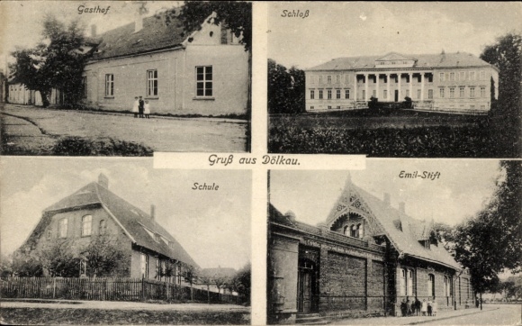 Ak Dölkau Zweimen Leuna an der Saale, Gasthof, Schloss, Schule, Emil-Stift, Gruß aus Dölkau