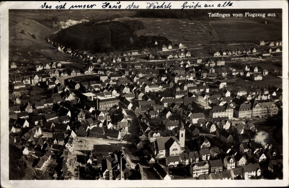 Postcard Tailfingen Albstadt im Zollernalbkreis, total view of the village, aerial photograph
