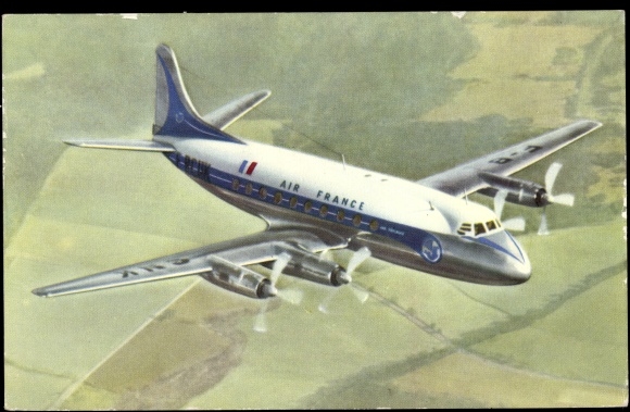Postcard French passenger aircraft, Air France, Vickers Viscount