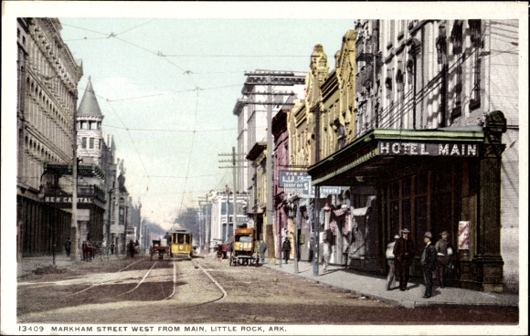 Ak Little Rock Arkansas USA, Markham Street ten westen van Hotel Main