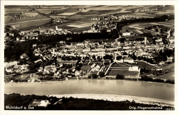 Ak Mühldorf am Inn Oberbayern, Fliegeraufnahme