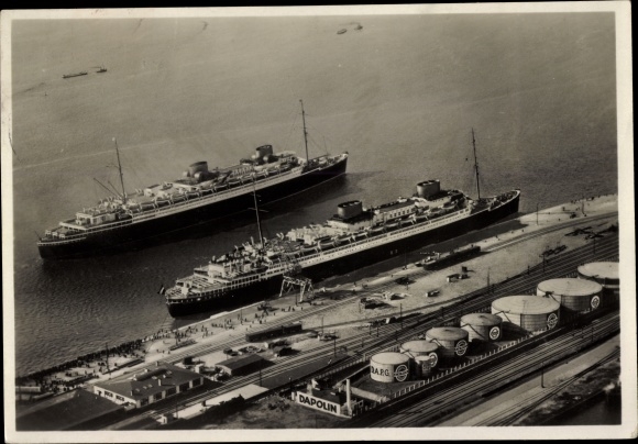 Postcard Bremerhaven, express steamer Bremen and Europe, North German Lloyd Bremen