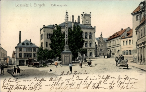 Postcard Lößnitz Lössnitz in the Erzgebirge, town hall square