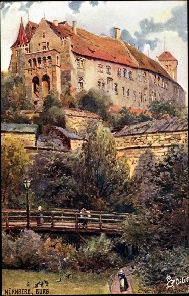Artist PC Flower, Charles, Nuremberg in Middle Franconia Bavaria, Burg, Tuck 612B