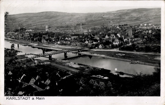 Postcard Karlstadt am Main Lower Franconia, general view, bridge