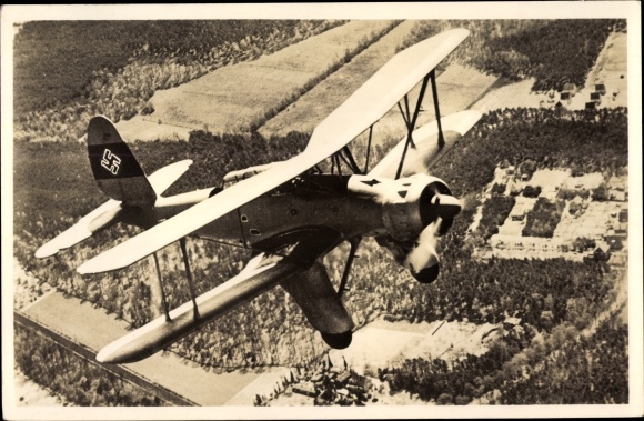 Postcard Deutsche Wehrmacht, Luftwaffe, Arado Ar 95 land reconnaissance aircraft as a night reconnaissance aircraft, biplan
