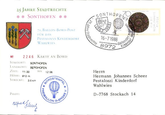 Postcard Sonthofen in Oberallgäu Swabia, view from the balloon basket