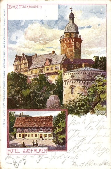 Kunstenaar Ak Bahndorf, Heribert, Falkenstein in de Harz, Kasteel Falkenstein, Hotel zum Falken