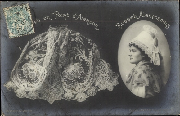 Postcard Alencon Orne, lace cap Alencon