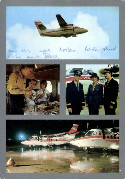 Pocztówka Niemiecki samolot pasażerski, Interflug, piloci, stewardesa