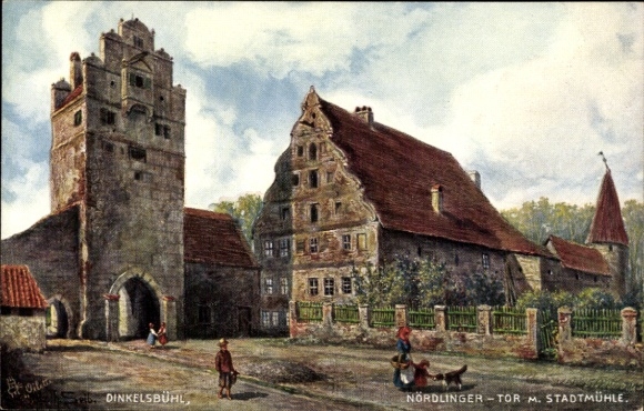 Künstler Ak Dinkelsbühl, Tor mit Stadtmühle, Tuck 785