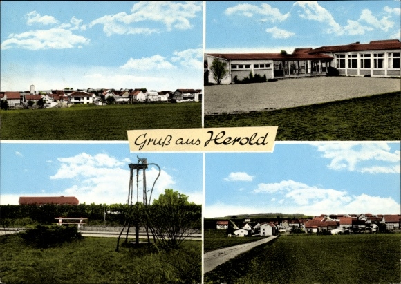 Postcard Herold im Taunus, partial views, school