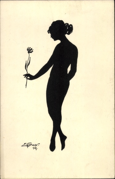 Paper cut Postcard Forck, Elsbeth, female figures