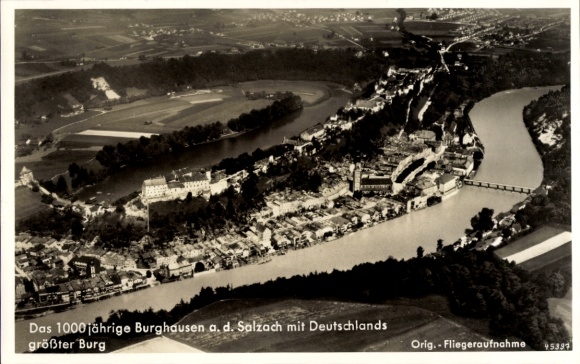 Postcard Burghausen an der Salzach Upper Bavaria, aerial photograph