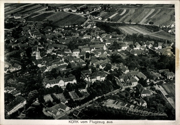 Postcard Kork Kehl am Rhein, aerial photograph