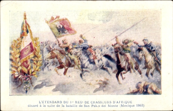Artist PC San Pablo del Monte Mexico, L'Etendard du 1er Reg. de Chasseurs d'Afrique, Bataille 1863