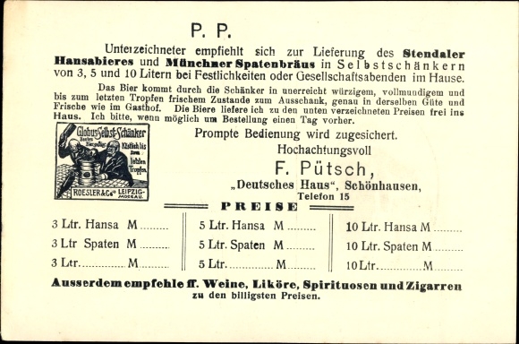 Postcard Schönhausen Elbe, Gasthof Deutsches Haus, Fr. Pütsch, advertisement