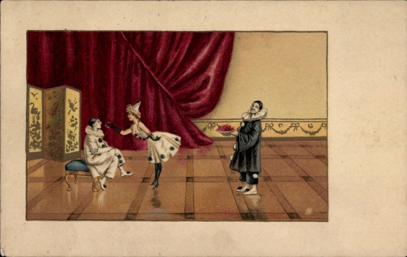 Artist Chromo-Litho Vienne M., People in Harlequin Costumes