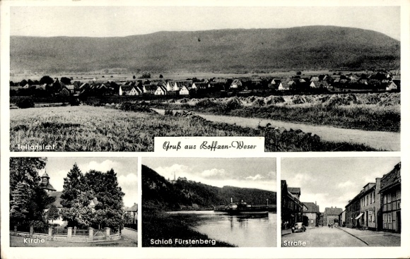 KP Boffzen an der Oberweser, długi widok, kościół, zamek Fürstenberg, ul