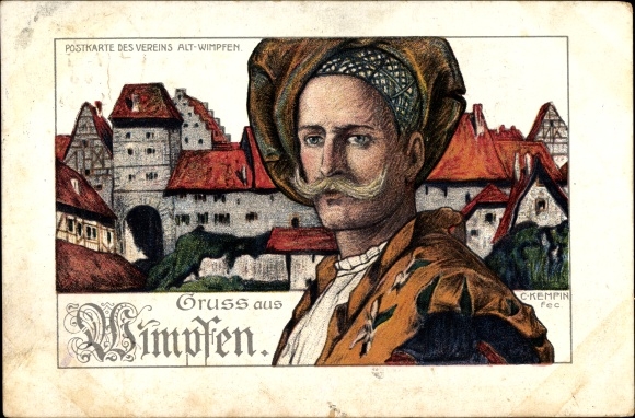 Artist Chromo-Litho Kempin, C., Bad Wimpfen am Neckar district of Heilbronn, partial view of the city, citizens