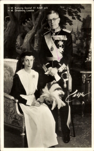 Ak König Gustav VI Adolf von Schweden, Königin Louise, Portrait
