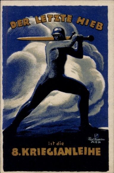 Artist Postcard Last blow is the 8th war bond, man with sword