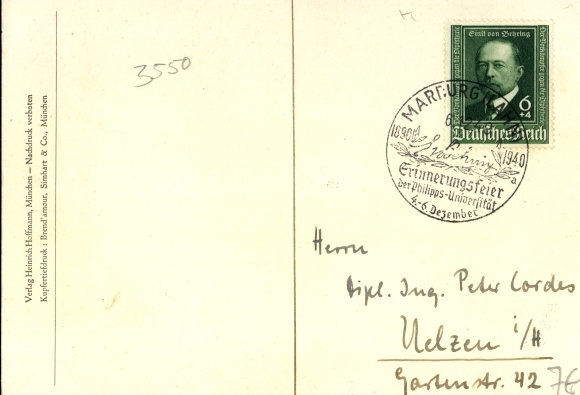 Maximum Postcard Emil von Behring, conqueror of diphtheria and tetanus, portrait