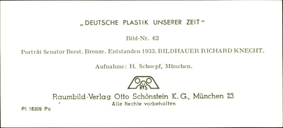 Stereo spatial image photo &quot;German sculpture of our time&quot; No. 62 portrait of Senator Borst, bronze