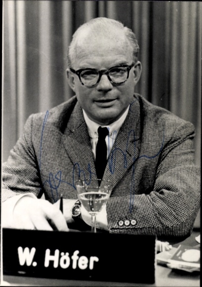 Postcard journalist and television presenter Werner Höfer, portrait, autograph