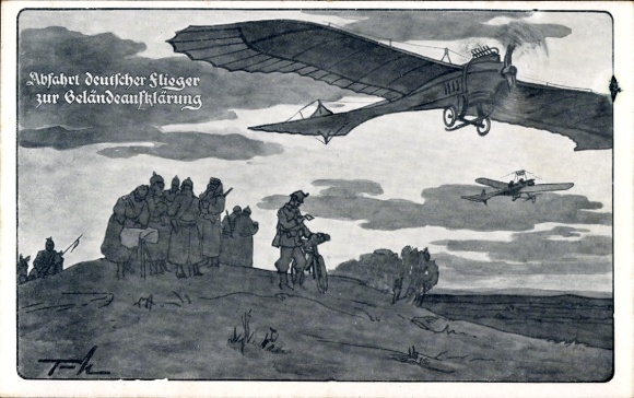 Artist Postcard Eckenbrecher, T. v., Departure of German pilots for terrain reconnaissance