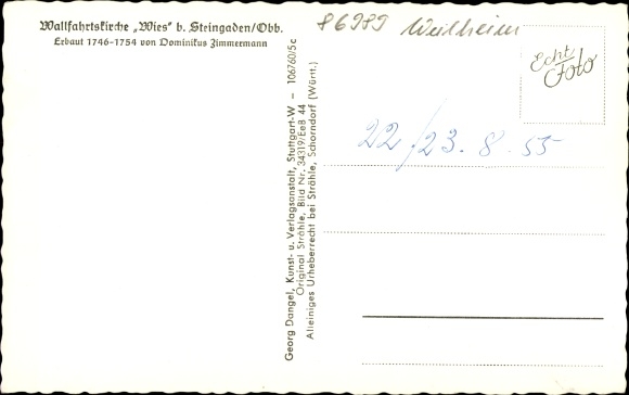 Ak Wies Steingaden in Oberbayern, Wieskirche, Wallfahrtskirche Wies, Panorama
