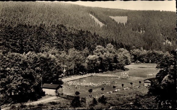 Ak Meuselbach Schwarzmühle Schwarzatal in Thüringen, zwembad