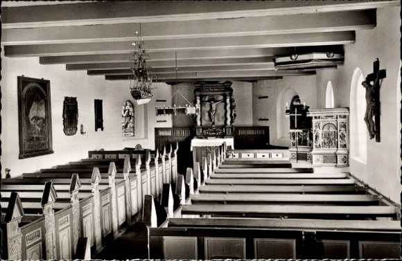Ak Hallig Hooge in Nordfriesland, Kirche, Innenansicht, Altar