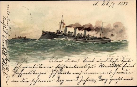 Artist Chromo-Litho Bohrdt, Hans, German warship, SMS Greif, Aviso