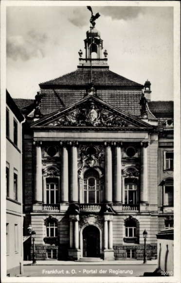 Postcard Frankfurt an der Oder, government portal, architectural details, black and white,