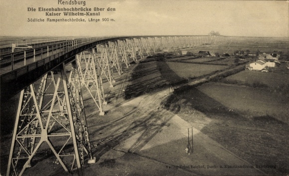 Postcard Rendsburg in Schleswig Holstein, railway bridge, Kaiser Wilhelm Canal