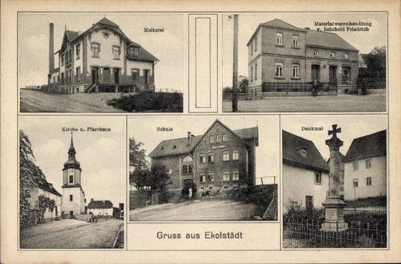 Ak Ekolstädt Eckolstädt Bad Sulza Thüringen, Molkerei, Kirche, Pfarrhaus, Schule, Denkmal, Geschäft