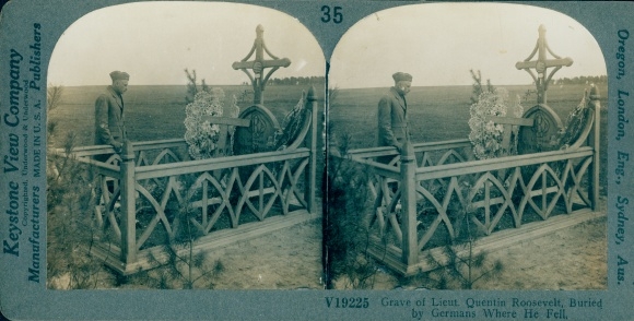 Stereo photo Marne, Grave of Lieut. Quentin Roosevelt, I WW