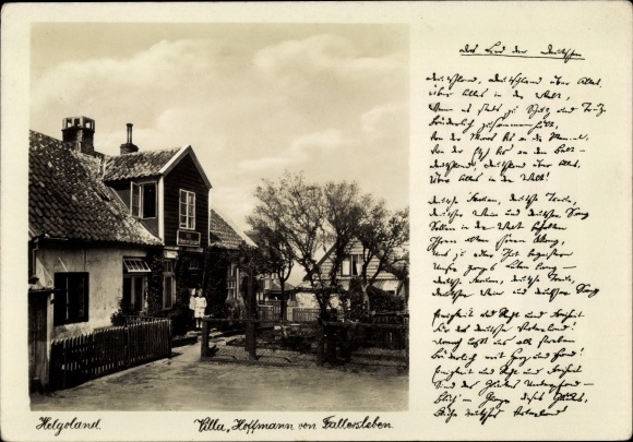 Song Postcard Helgoland, Villa Hoffmann von Fallersleben, The Song of the Germans, Germany Song