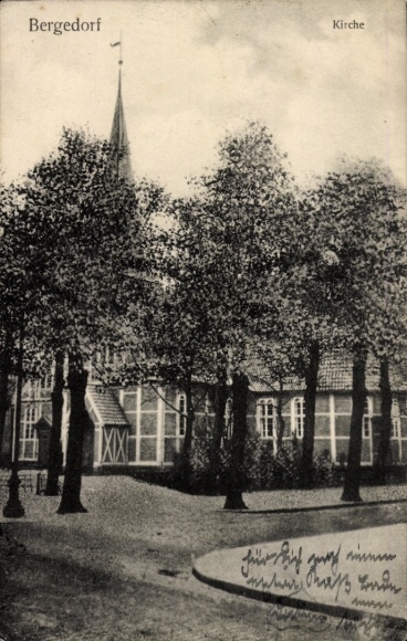 Ak Hamburg Bergedorf, straatgedeelte, kerk