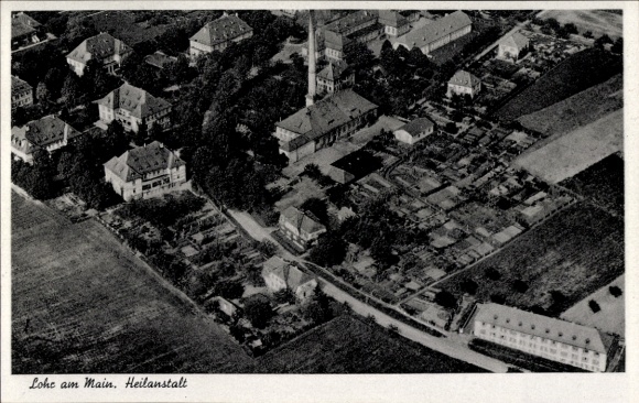 Postcard Lohr am Main Lower Franconia, aerial photograph of the sanatorium