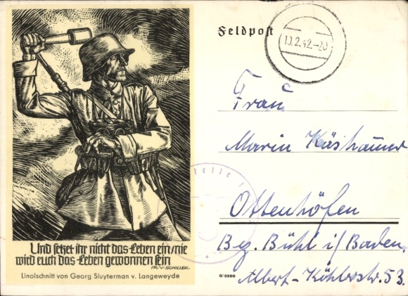 Künstler Ak Sluyterman, Und setzet ihr nicht das Leben ein, Wehrmachtssoldat mit Handgranate