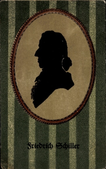 Scherenschnitt Ak Dichter Friedrich von Schiller, Portrait im Profil, Nationalfeiertag Österreich
