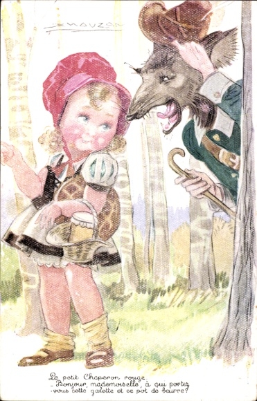 Artist Postcard Mauzan, Fairy Tales, Brothers Grimm, Little Red Riding Hood and the Wolf