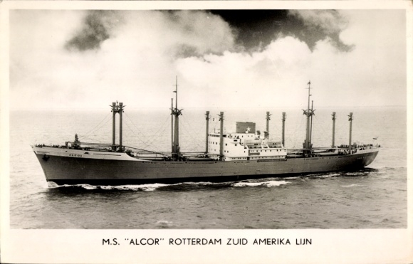 Postcard MS Alcor Rotterdam Zuid Amerika Lijn on the high seas, RZAL