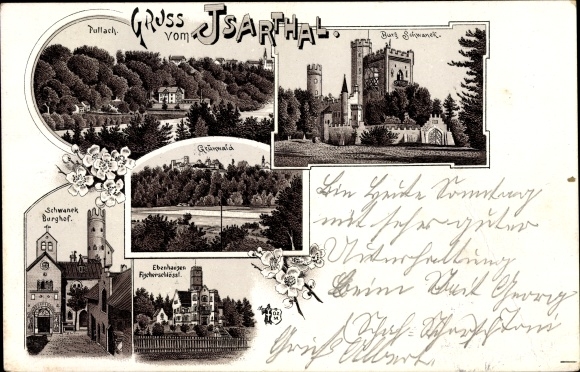Chromo-Litho Pullach Isar Valley Bavaria, Schwanek Burghof, Fischerschlössel, Grünwald