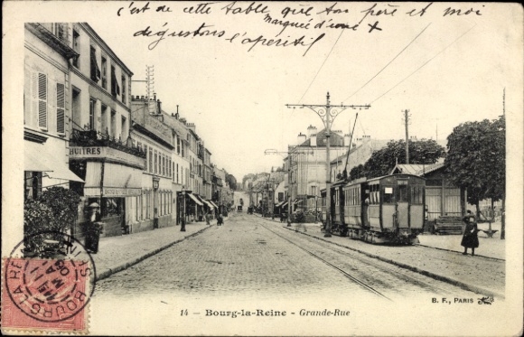 Postcard Bourg la Reine Hauts de Seine, main street, tram