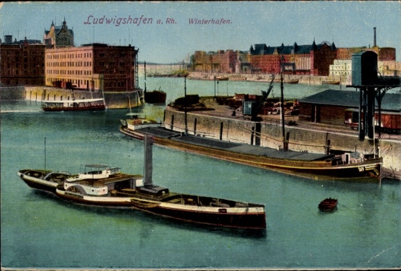 Ak Ludwigshafen am Rhein,  Winterhafen, Schiffe, Hafenansicht
