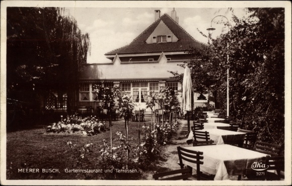Postcard Meerbusch in the Rheinkreis Neuss, Restaurant Meerer Busch, garden, terrace
